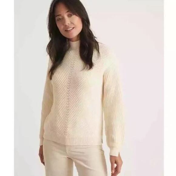 Marine Layer Skylar Sweater Knit Chevron Mock Turtleneck Pullover Ivory NWT XL - Picture 1 of 8